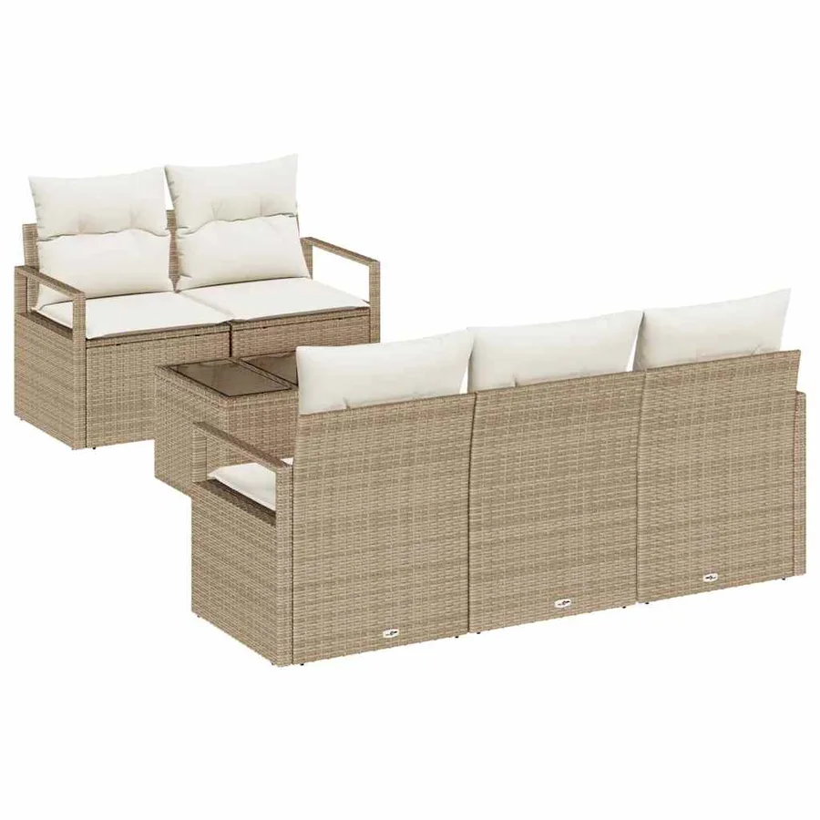 Ensemble de canapé de jardin 6 pcs Beige et crème polyrotin - 2