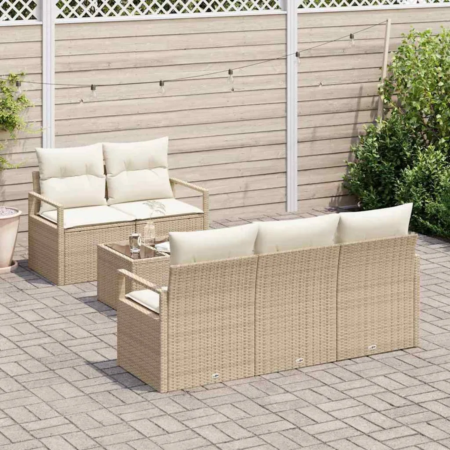 Ensemble de canapé de jardin 6 pcs Beige et crème polyrotin - 3