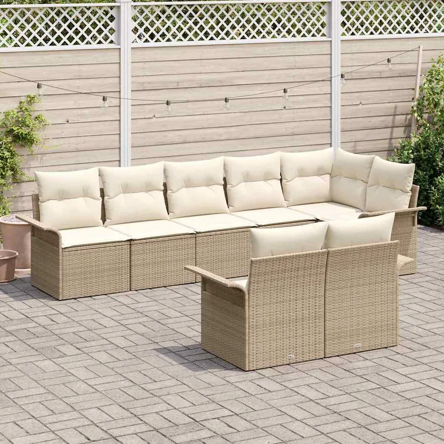 Ensemble de canapé de jardin 8 pcs Beige polyrotin - 3