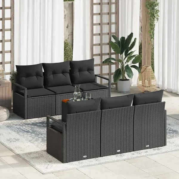 Ensemble de canapé de jardin avec stockage 7 pcs Noir polyrotin
