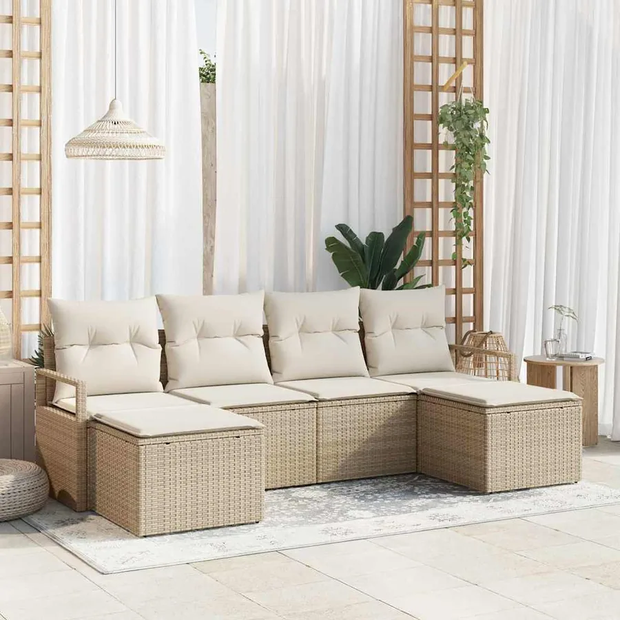 Ensemble de Canapés avec coussin 6 pcs Beige et crème polyrotin