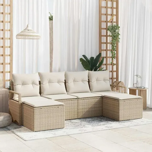 Ensemble de Canapés avec coussin 6 pcs Beige et crème polyrotin