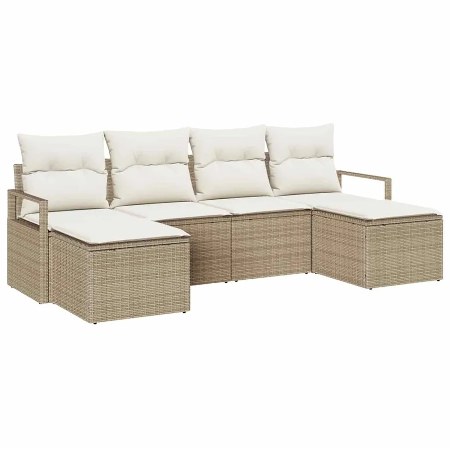 Ensemble de Canapés avec coussin 6 pcs Beige et crème polyrotin - 2