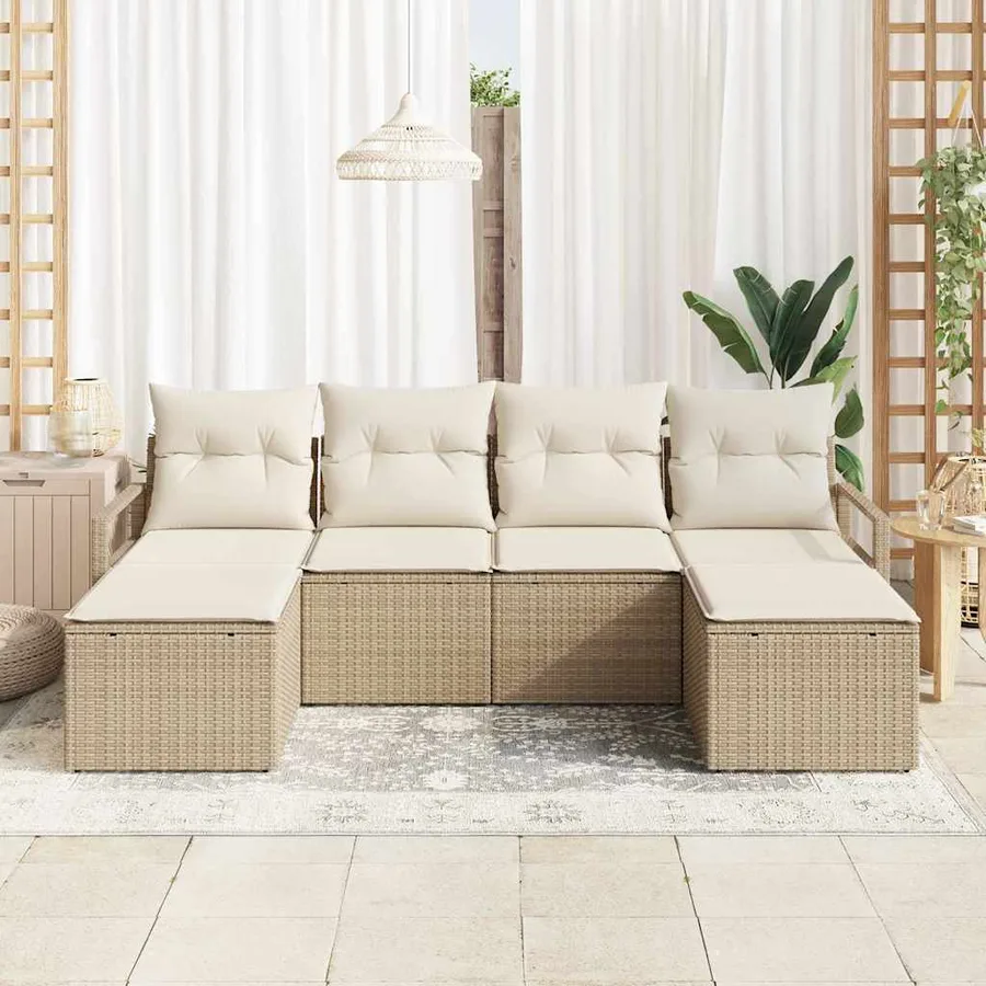 Ensemble de Canapés avec coussin 6 pcs Beige et crème polyrotin - 3