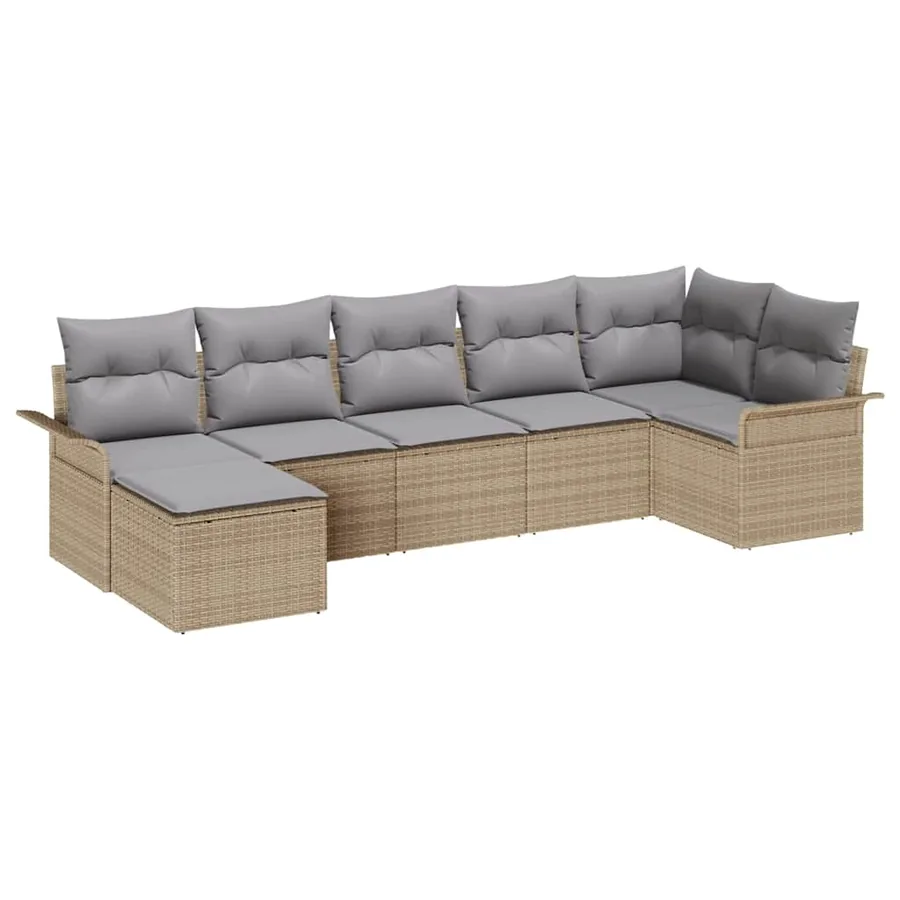 Ensemble de canapé de jardin avec coussin 7 pcs Beige polyrotin - 2