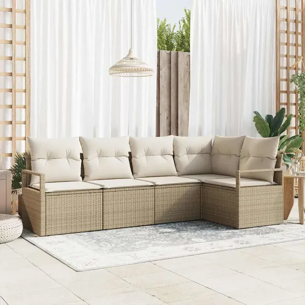 Ensemble de canapé de jardin 5 pcs Beige et blanc polyrotin