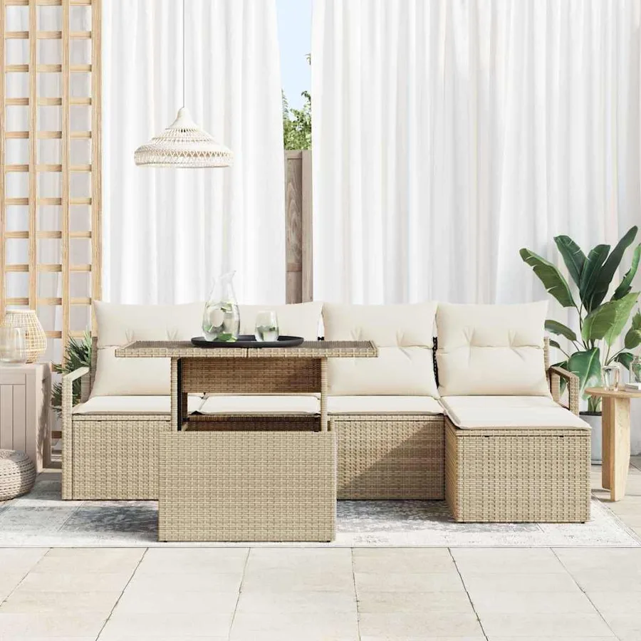 Ensemble de canapé de jardin 6 pcs Beige Poly rotin - 3