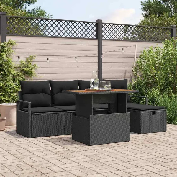 Ensemble de canapé de jardin 6 pcs Noir polyrotin
