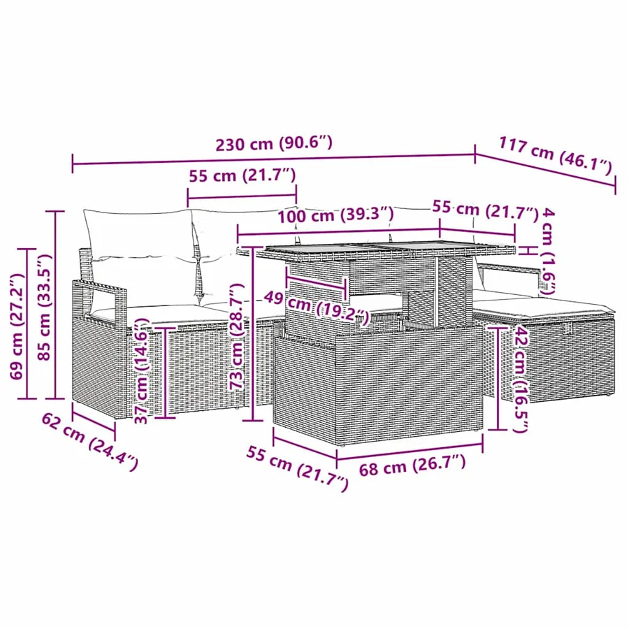 Ensemble de canapé de jardin 6 pcs Noir polyrotin - 15