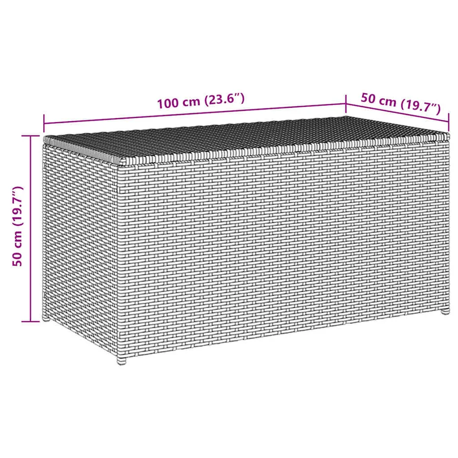 Garden storage box poly rattan 100x50x50 cm grey - 8