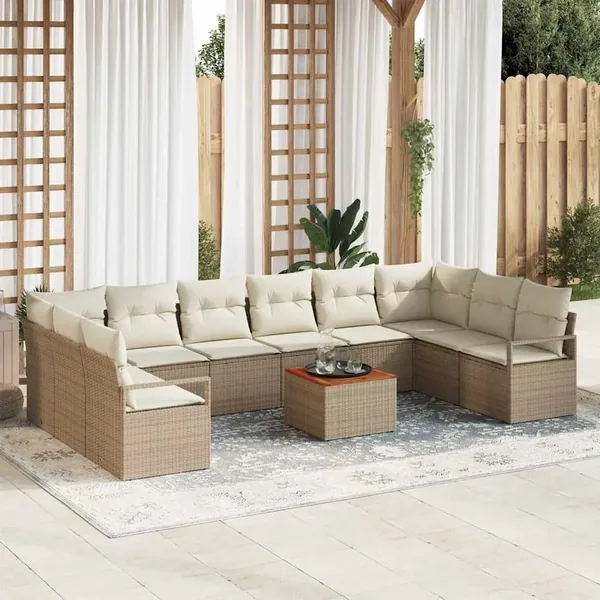 Ensemble de canapé de jardin 11 pcs Beige et crème polyrotin