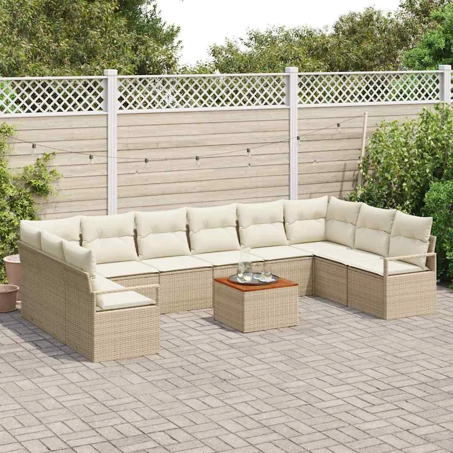 Ensemble de canapé de jardin 11 pcs Beige et crème polyrotin - 3