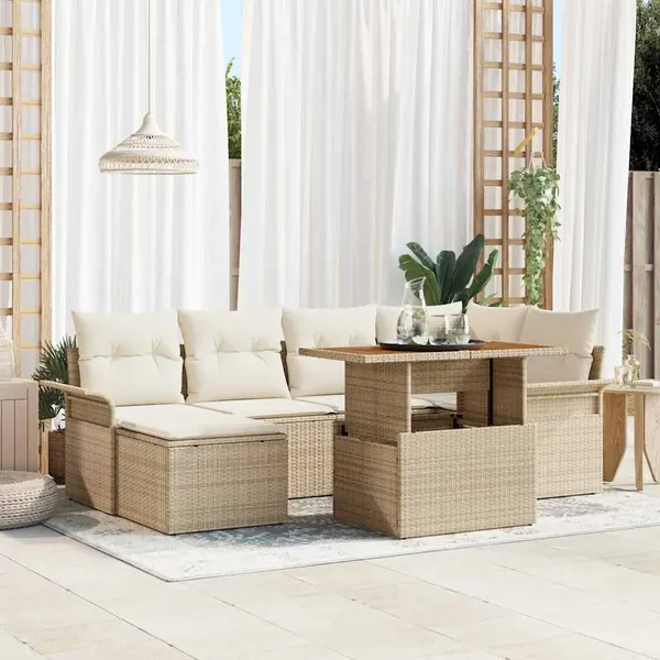 Ensemble de canapé de jardin 7 pcs Beige Poly rotin