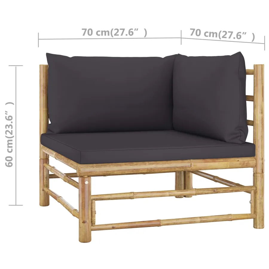 Salon de jardin 4 pcs avec coussins gris foncé bambou - 7