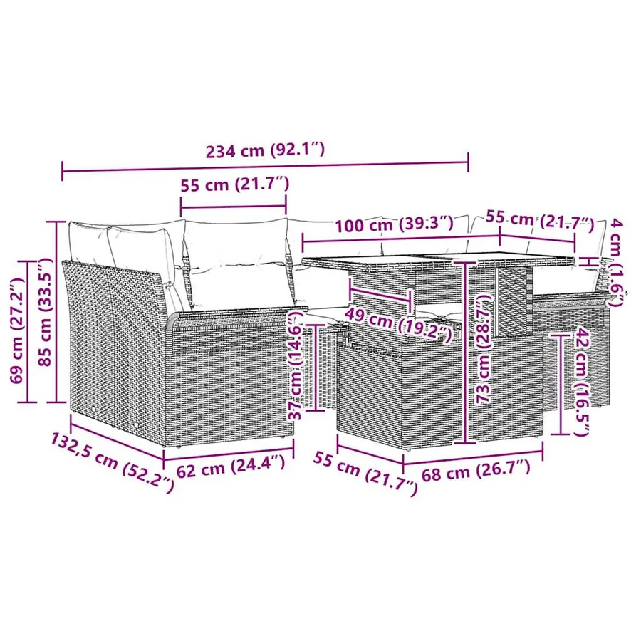 Ensemble de canapé de jardin 7 pcs Beige Poly Rattan - 15