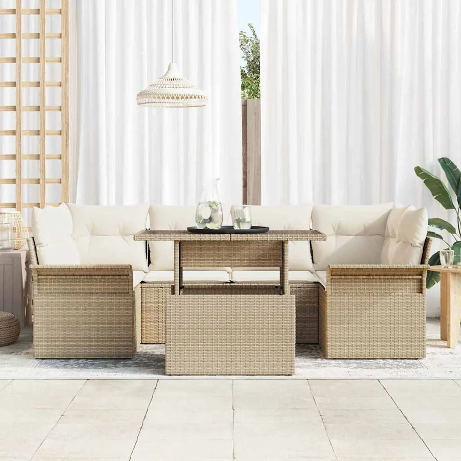 Ensemble de canapé de jardin 7 pcs Beige Poly Rattan - 3