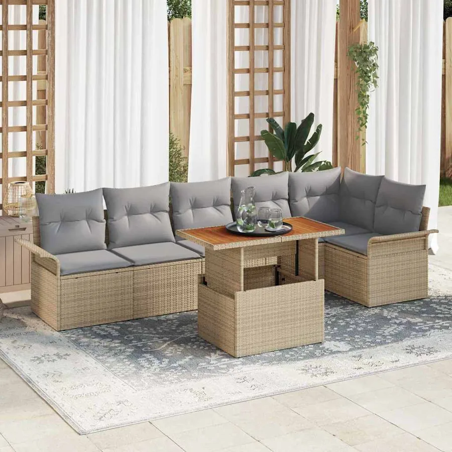 Ensemble de canapé de jardin 7 pcs Beige et Gris clair