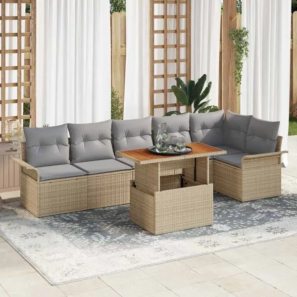 Ensemble de canapé de jardin 7 pcs Beige et Gris clair