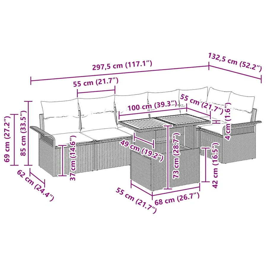 Ensemble de canapé de jardin 7 pcs Beige et Gris clair - 11