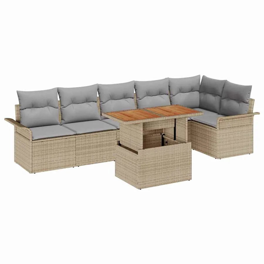 Ensemble de canapé de jardin 7 pcs Beige et Gris clair - 2