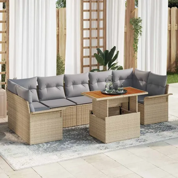 Ensemble de canapé de jardin 8 pcs beige et gris clair