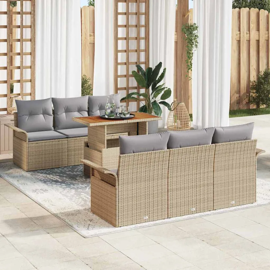 Ensemble de canapé de jardin 7 pcs beige et gris clair