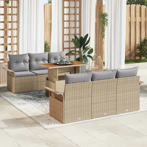 Ensemble de canapé de jardin 7 pcs beige et gris clair