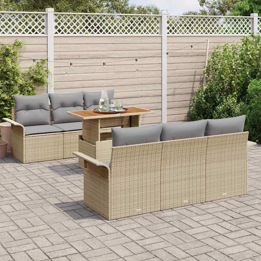 Ensemble de canapé de jardin 7 pcs beige et gris clair - 3