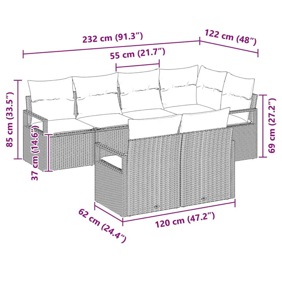 Ensemble de canapé de jardin 7 pcs Beige et blanc polyrotin - 12