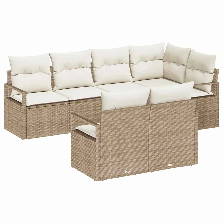 Ensemble de canapé de jardin 7 pcs Beige et blanc polyrotin - 2