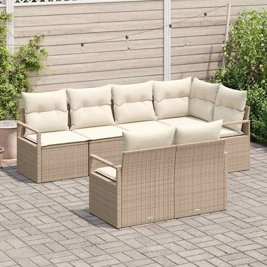 Ensemble de canapé de jardin 7 pcs Beige et blanc polyrotin - 3