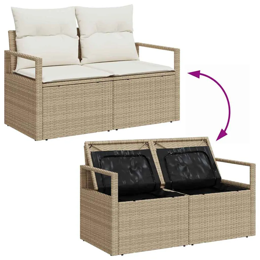 Ensemble de canapé de jardin 7 pcs Beige et blanc polyrotin - 9