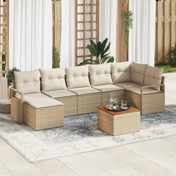 Ensemble de canapé de jardin 8 pcs Beige et crème polyrotin