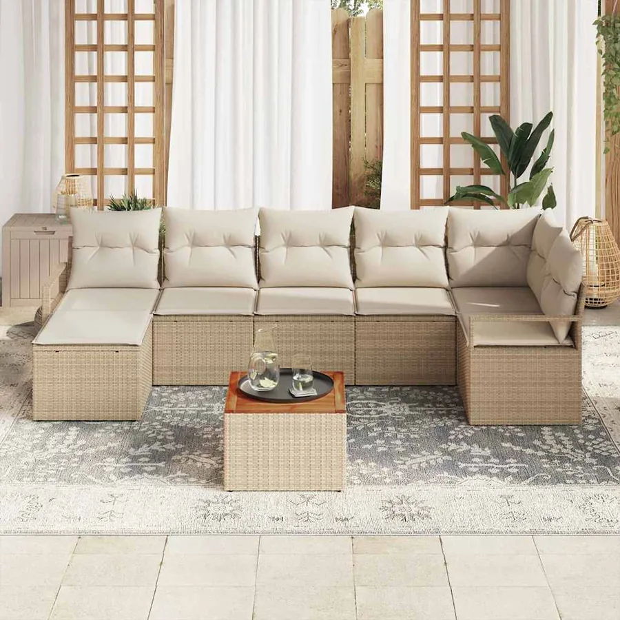 Ensemble de canapé de jardin 8 pcs Beige et crème polyrotin - 3