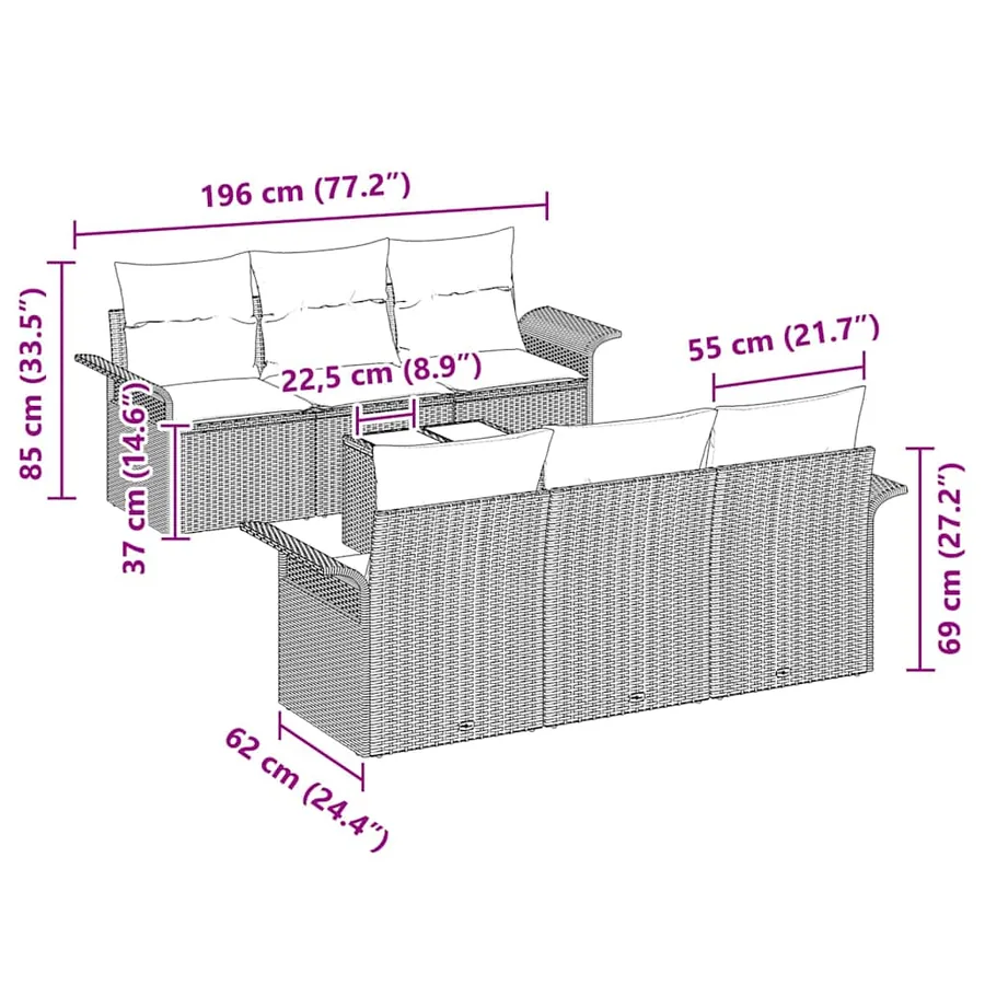 Ensemble de canapé de jardin 7 pcs Beige et crème polyrotin - 13