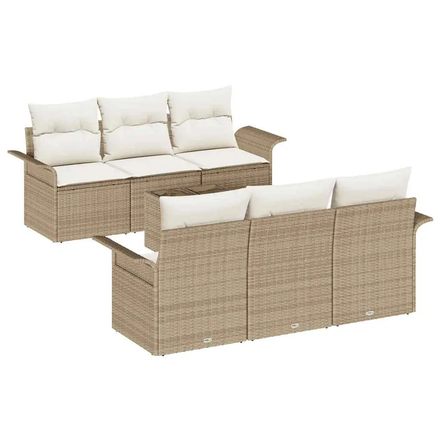 Ensemble de canapé de jardin 7 pcs Beige et crème polyrotin - 2