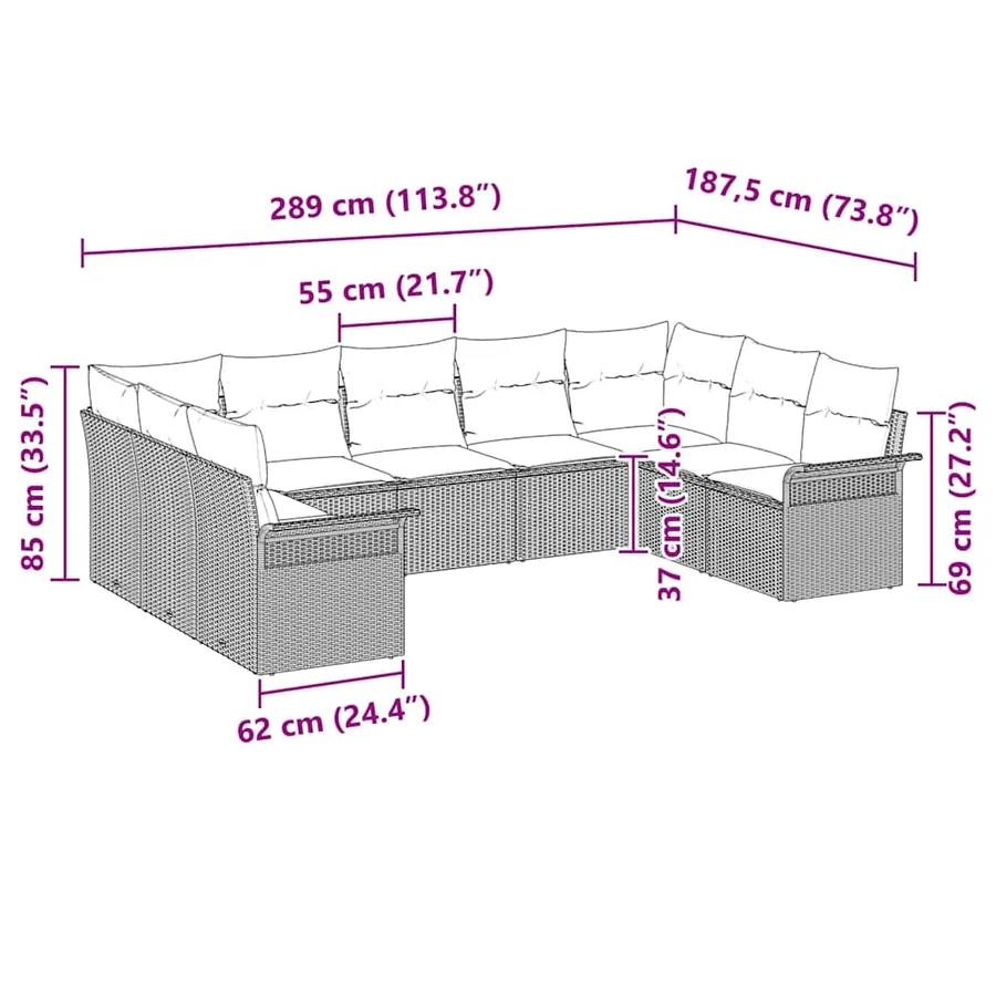 Ensemble de canapé de jardin avec coussin Beige polyrotin - 11