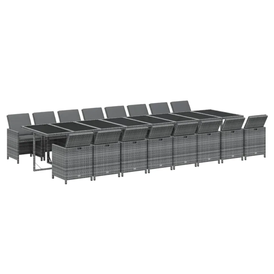 Ensemble à manger de jardin 17 pcs et coussins résine tressée - 3