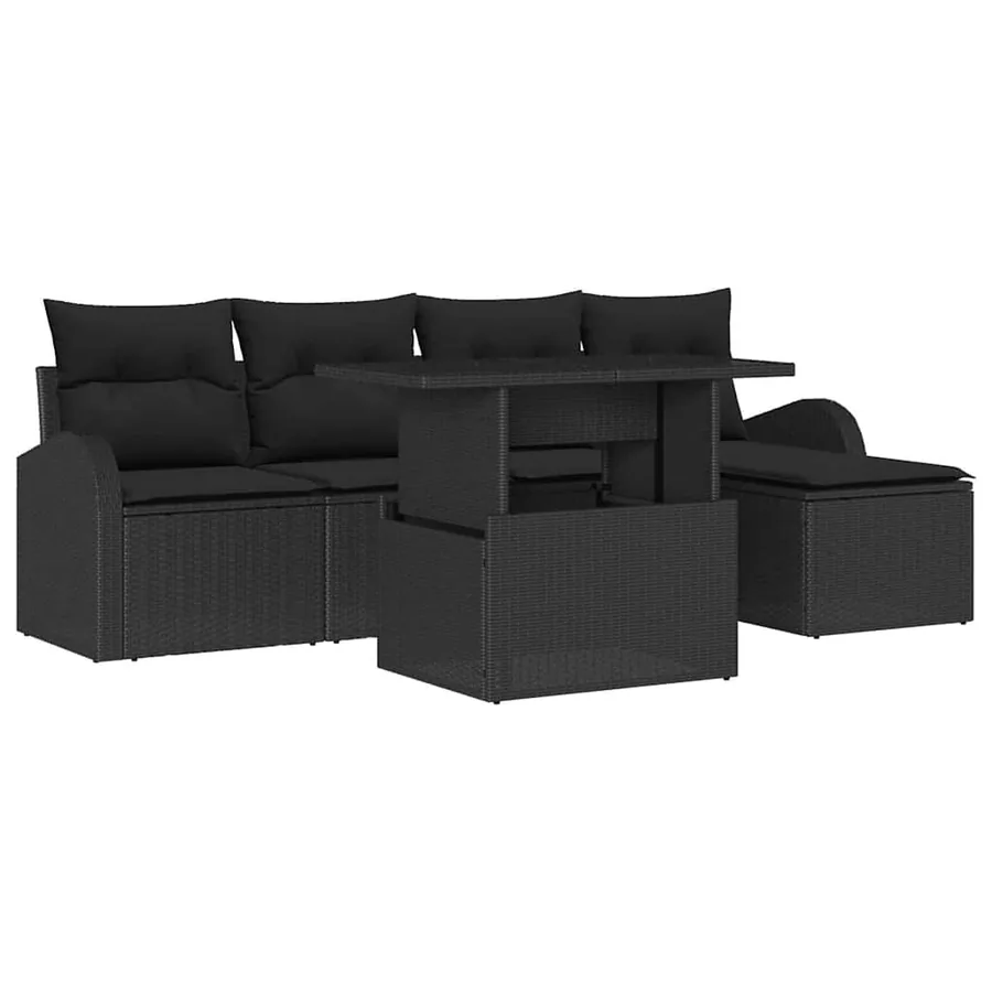 Ensemble de canapé de jardin avec coussin 6 pcs Noir polyrotin - 2