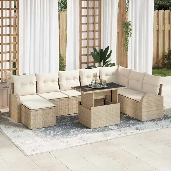 Ensemble de canapé de jardin 9 pcs Beige et crème polyrotin