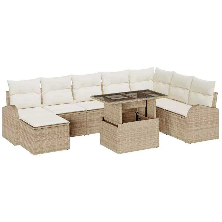 Ensemble de canapé de jardin 9 pcs Beige et crème polyrotin - 2