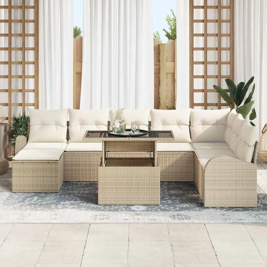 Ensemble de canapé de jardin 9 pcs Beige et crème polyrotin - 3