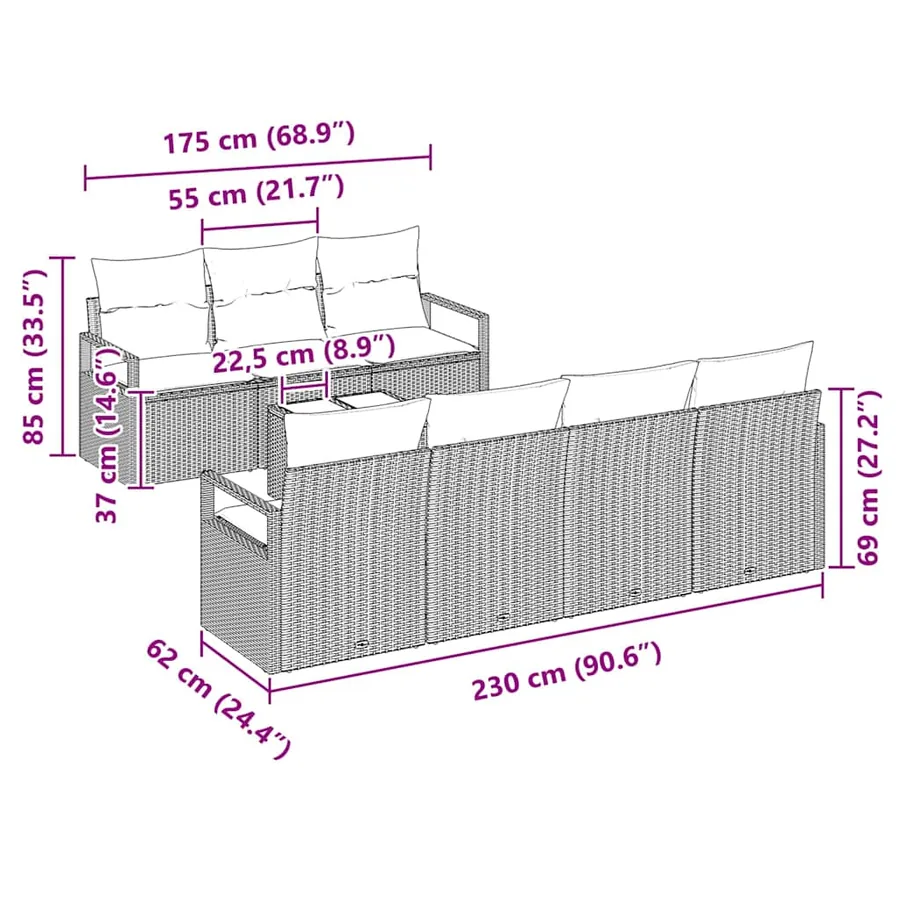 Ensemble de canapé de jardin avec coussin 8 pcs Gris polyrotin - 11