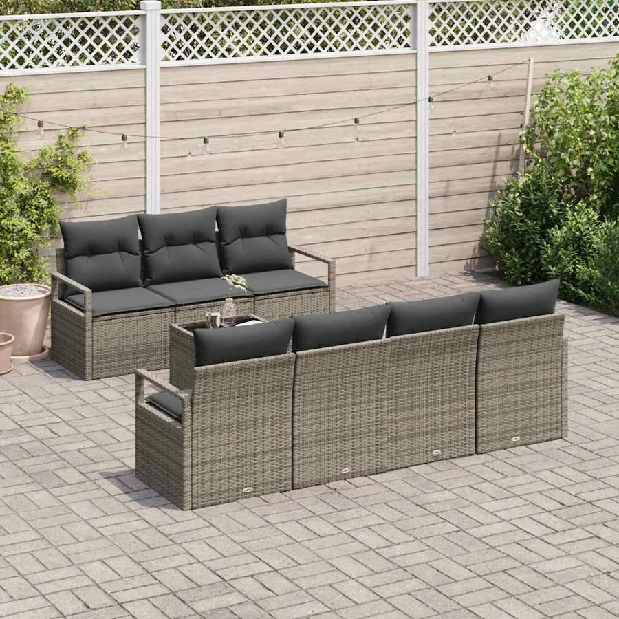 Ensemble de canapé de jardin avec coussin 8 pcs Gris polyrotin - 3
