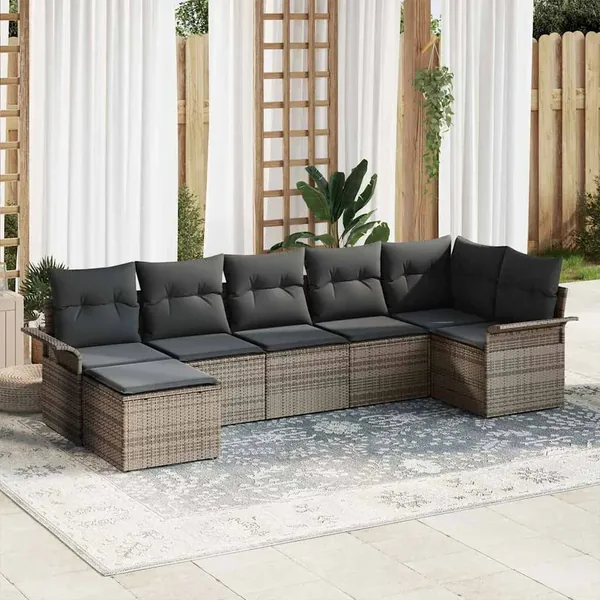 Ensemble de canapé de jardin avec coussin 7 pcs Gris Poly rotin