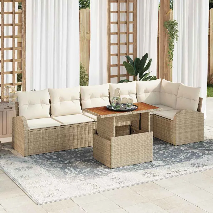 Ensemble de canapé de jardin avec coussin 7 pcs beige et crème