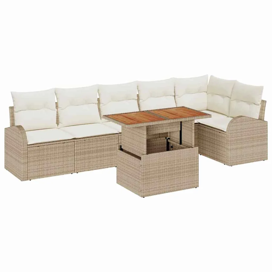 Ensemble de canapé de jardin avec coussin 7 pcs beige et crème - 2