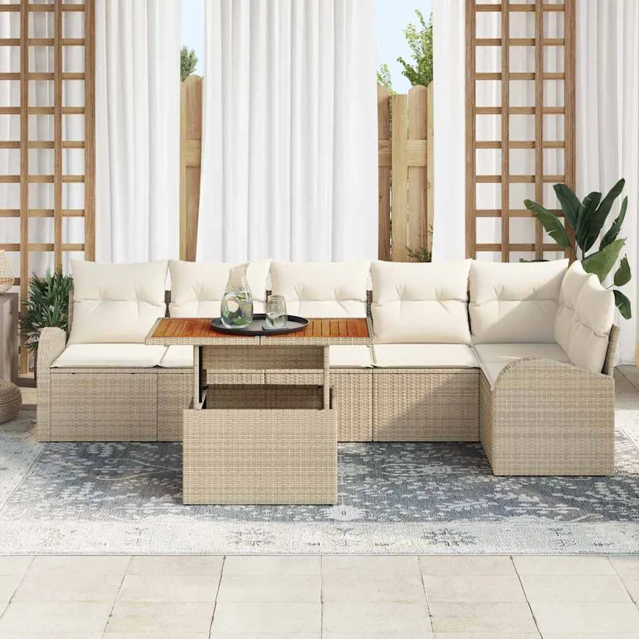 Ensemble de canapé de jardin avec coussin 7 pcs beige et crème - 3