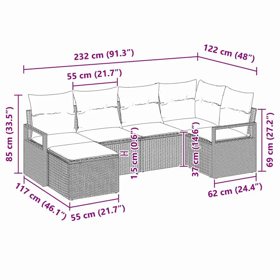 Ensemble de Canapés 6 pcs Marron et Crème polyrotin - 14