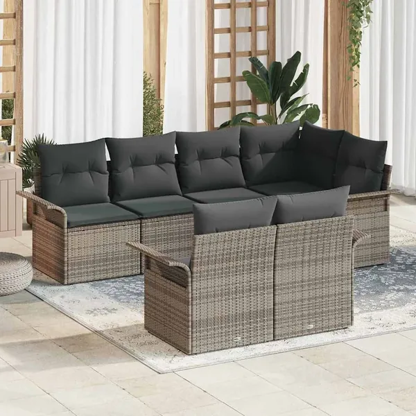 Ensemble de canapé de jardin avec coussin 7 pcs Gris Poly rotin